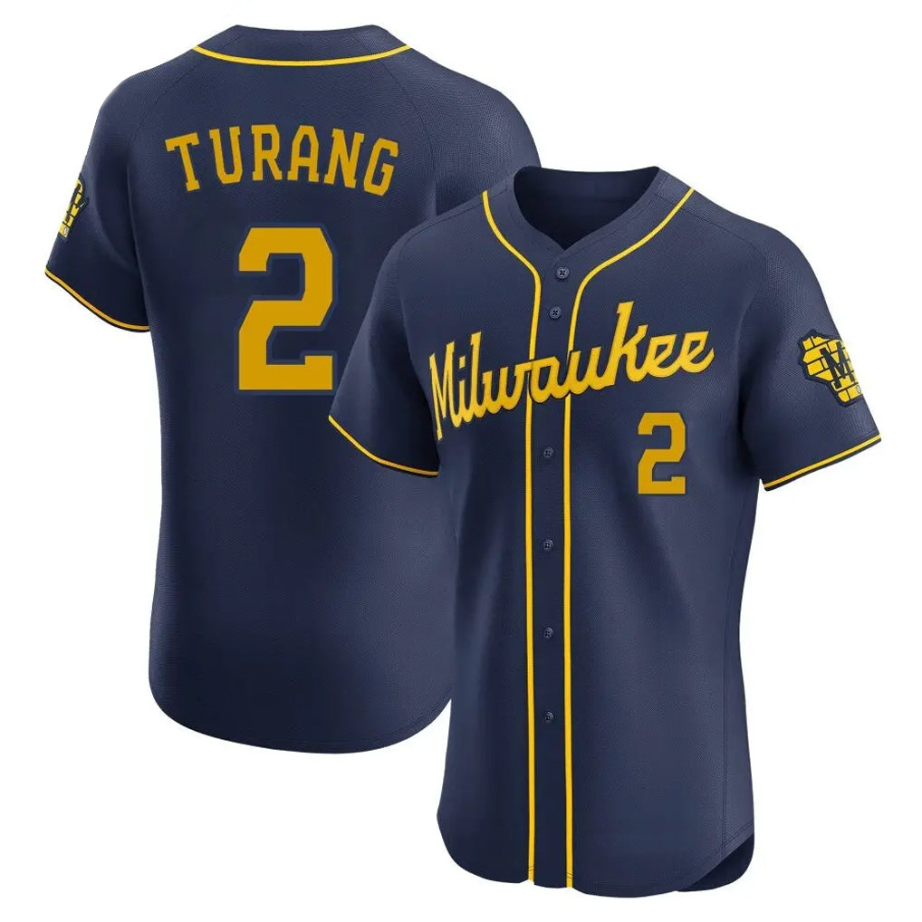 tocy M.Brewers #2 Brice Turang Player Navy Home Limited Elite Stitched Jerseys