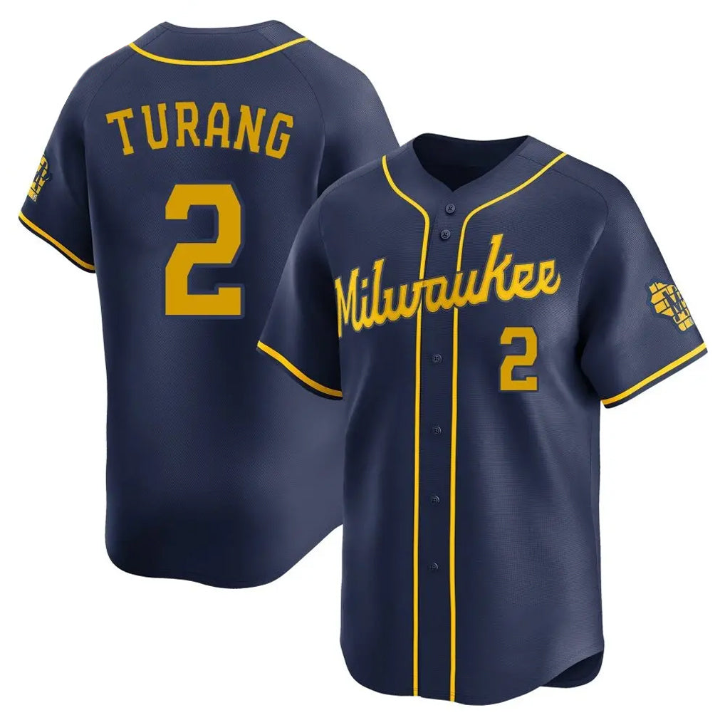 tocy M.Brewers #2 Brice Turang Player Navy Home Limited Stitched Jerseys