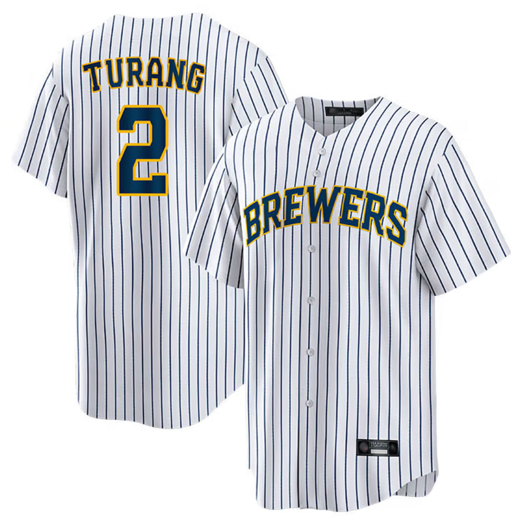 tocy M.Brewers #2 Brice Turang Player White Stripes Home Game Stitched Jerseys