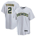 tocy M.Brewers #2 Brice Turang Player White Stripes Home Game Stitched Jerseys