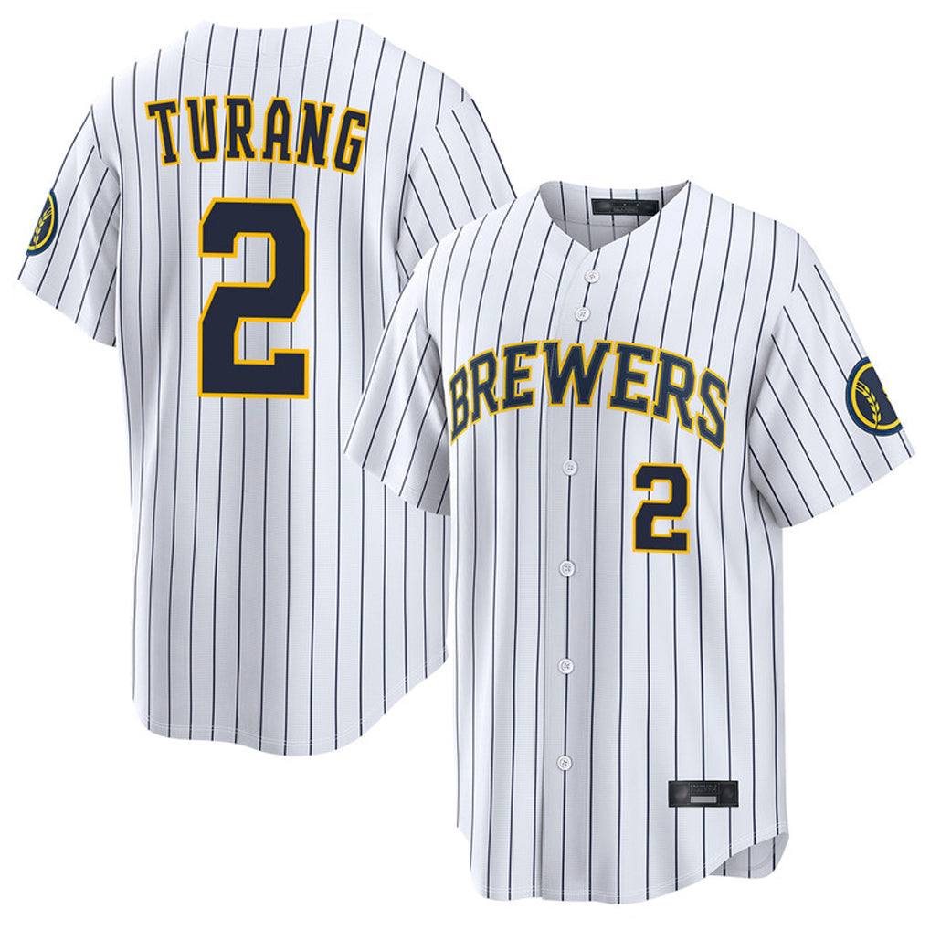 tocy M.Brewers #2 Brice Turang Player White Stripes Home Limited Game Stitched Jerseys