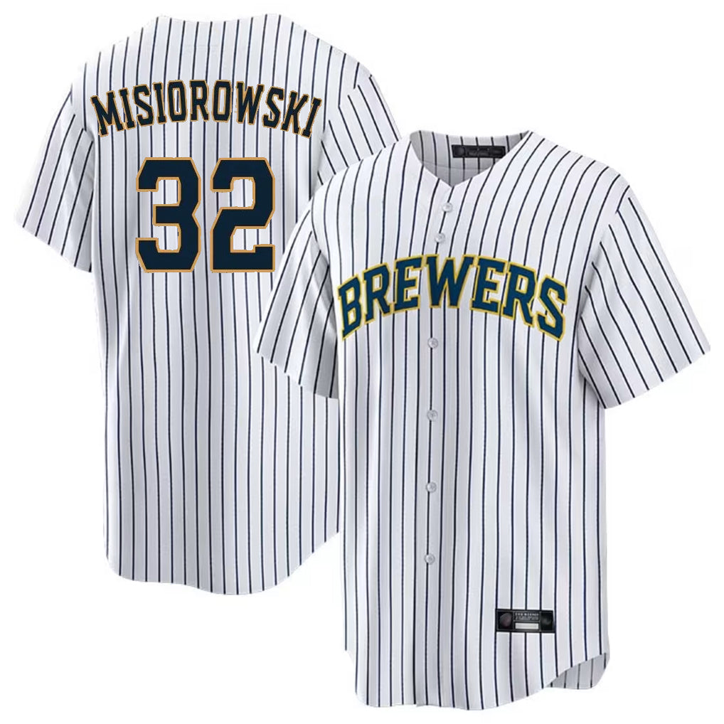 tocy M.Brewers #32 Jacob Misiorowski Player White Stripes Home Game Stitched Jerseys
