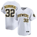 tocy M.Brewers #32 Jacob Misiorowski Player White Stripes Home Limited Game Stitched Jerseys