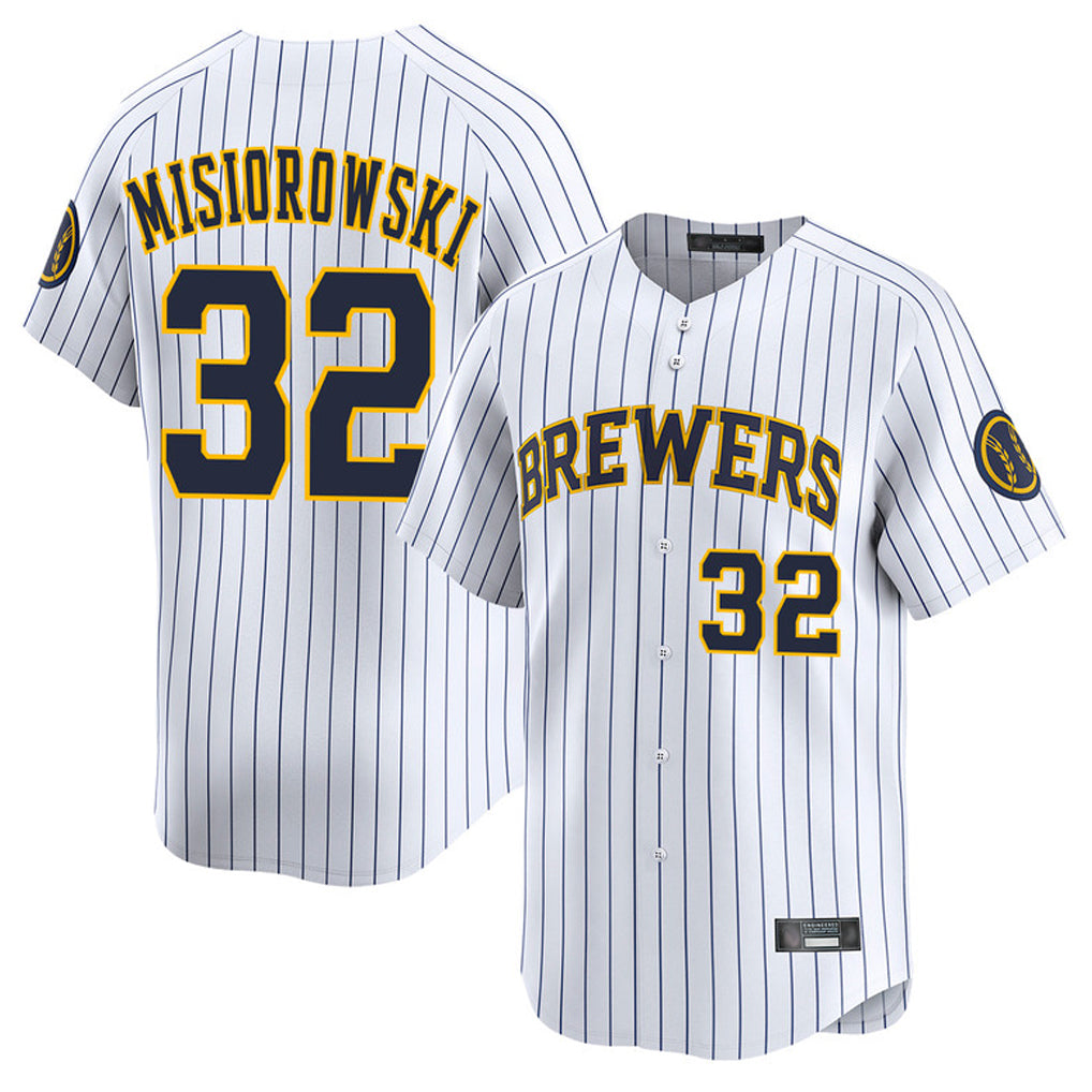 tocy M.Brewers #32 Jacob Misiorowski Player White Stripes Home Limited Game Stitched Jerseys