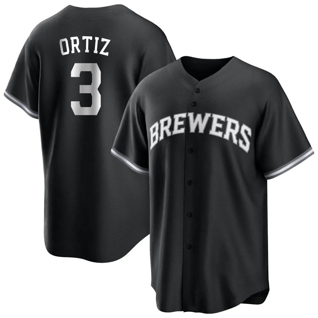tocy M.Brewers #3 Joey Ortiz Player Black Game Home Stitched Jerseys