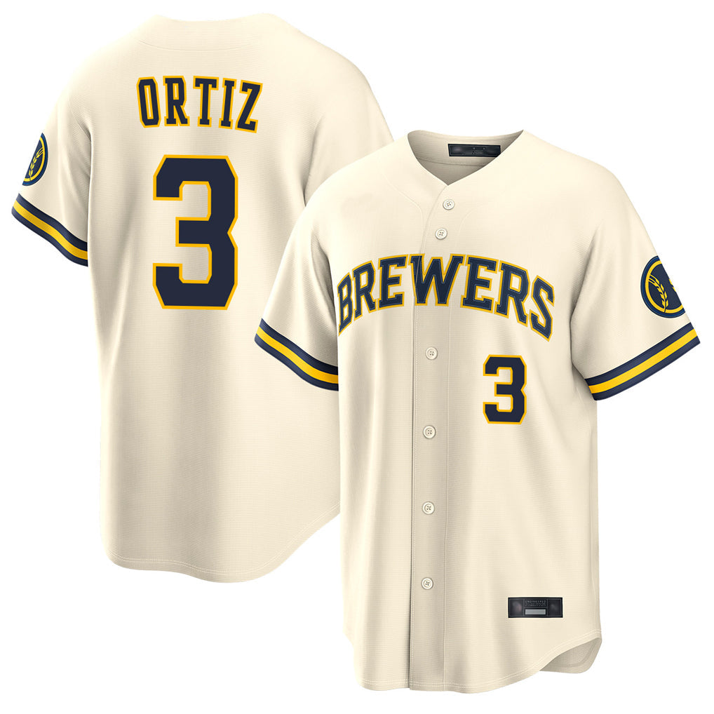 tocy M.Brewers #3 Joey Ortiz Player Cream Home Limited Stitched Jerseys