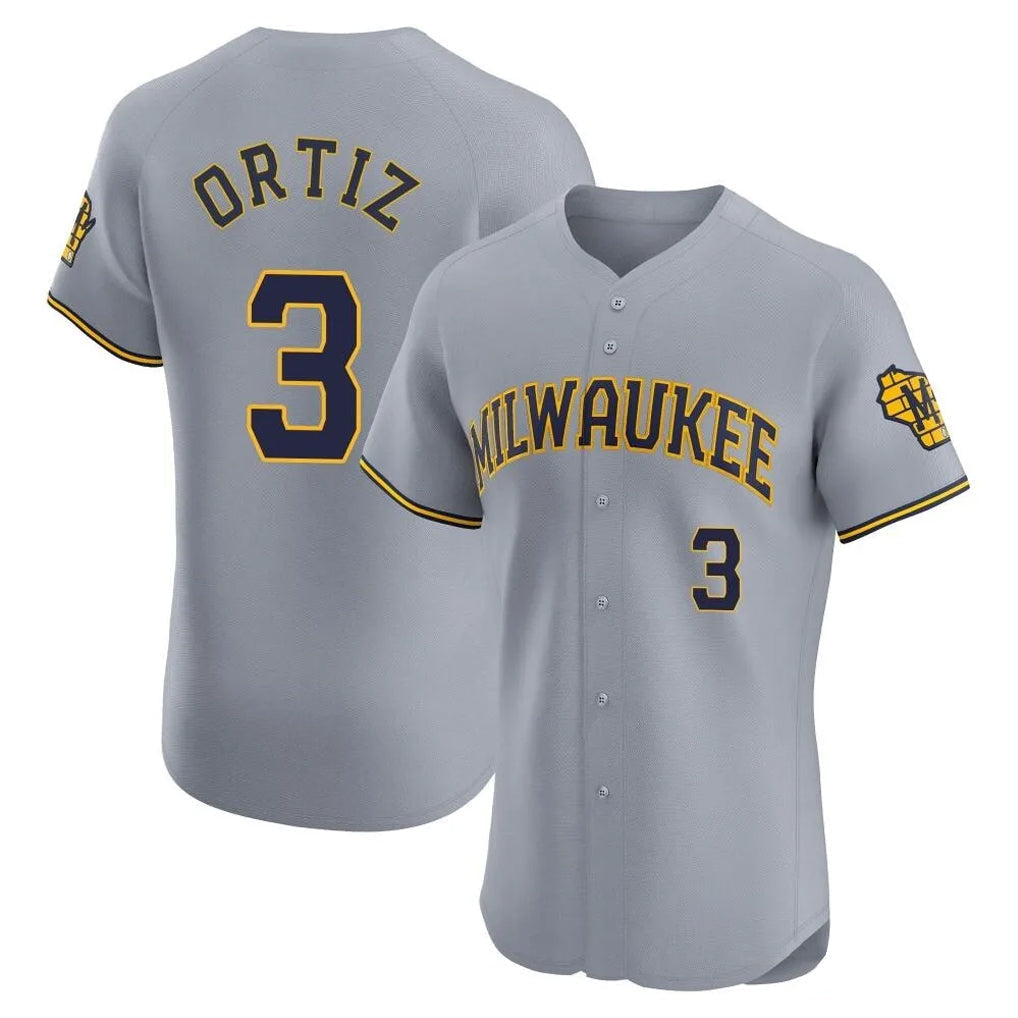 tocy M.Brewers #3 Joey Ortiz Player Gray Home Limited Elite Stitched Jerseys