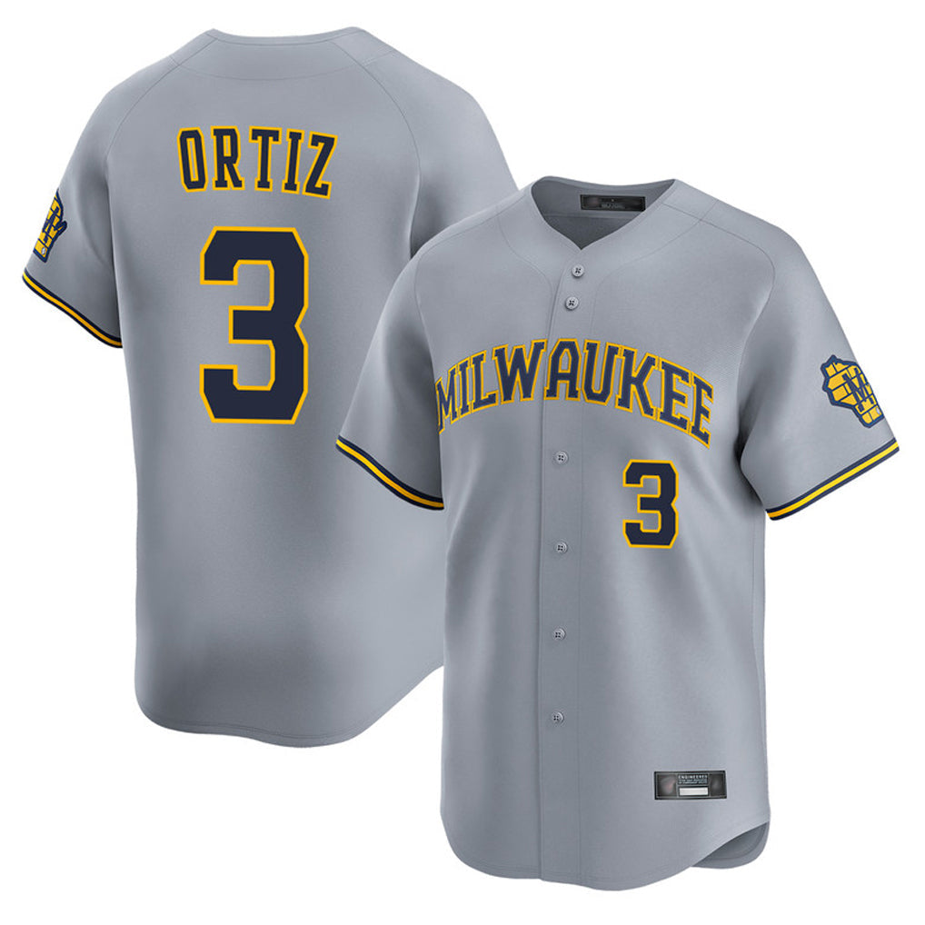 tocy M.Brewers #3 Joey Ortiz Player Gray Home Limited Stitched Jerseys