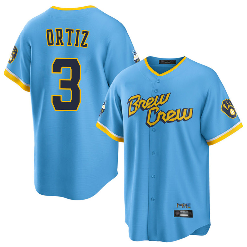 tocy M.Brewers #3 Joey Ortiz Player Light Blue City Connect Home Game Stitched Jerseys