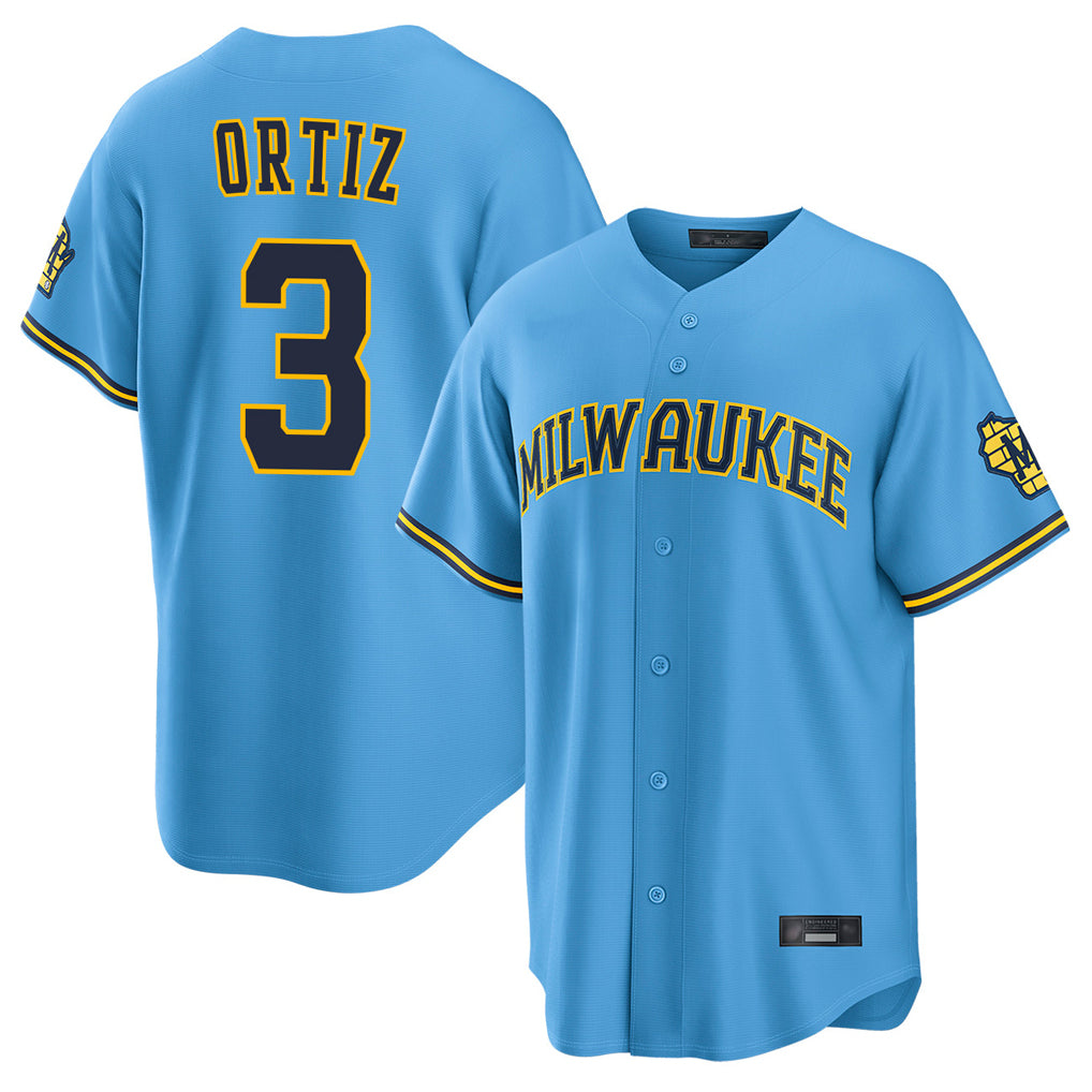 tocy M.Brewers #3 Joey Ortiz Player Light Blue Road Stadium Game Stitched Jerseys