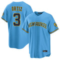 tocy M.Brewers #3 Joey Ortiz Player Light Blue Road Stadium Game Stitched Jerseys
