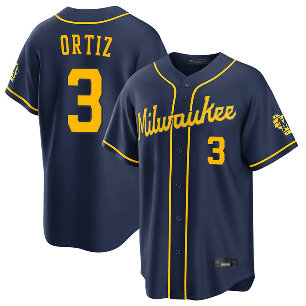 tocy M.Brewers #3 Joey Ortiz Player Navy Home Stadium Game Stitched Jerseys