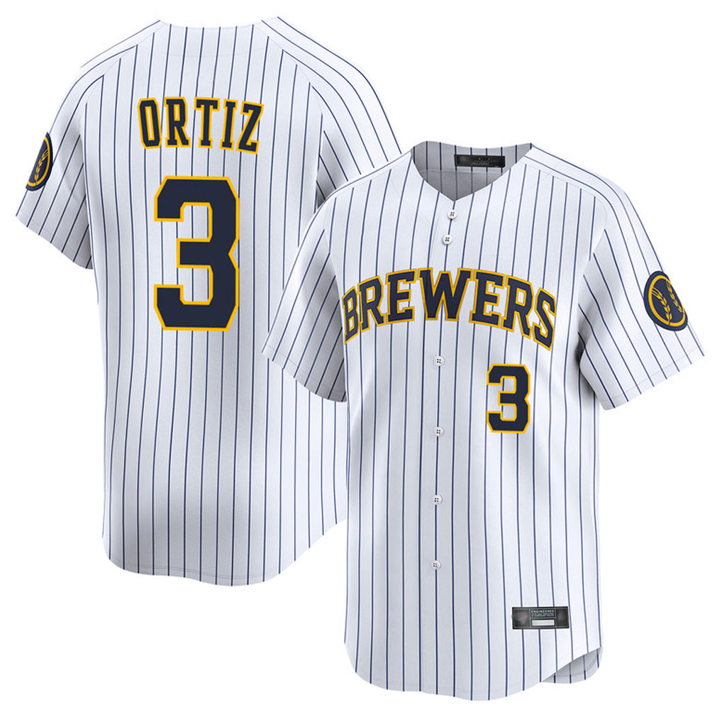 tocy M.Brewers #3 Joey Ortiz Player White Stripes Home Limited Game Stitched Jerseys