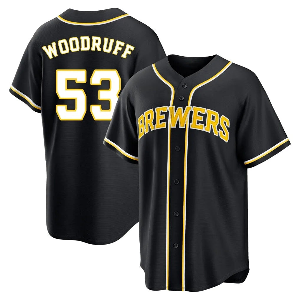 tocy M.Brewers #53 Brandon Woodruff Player Black Fashion Out Home Game Stitched Jerseys