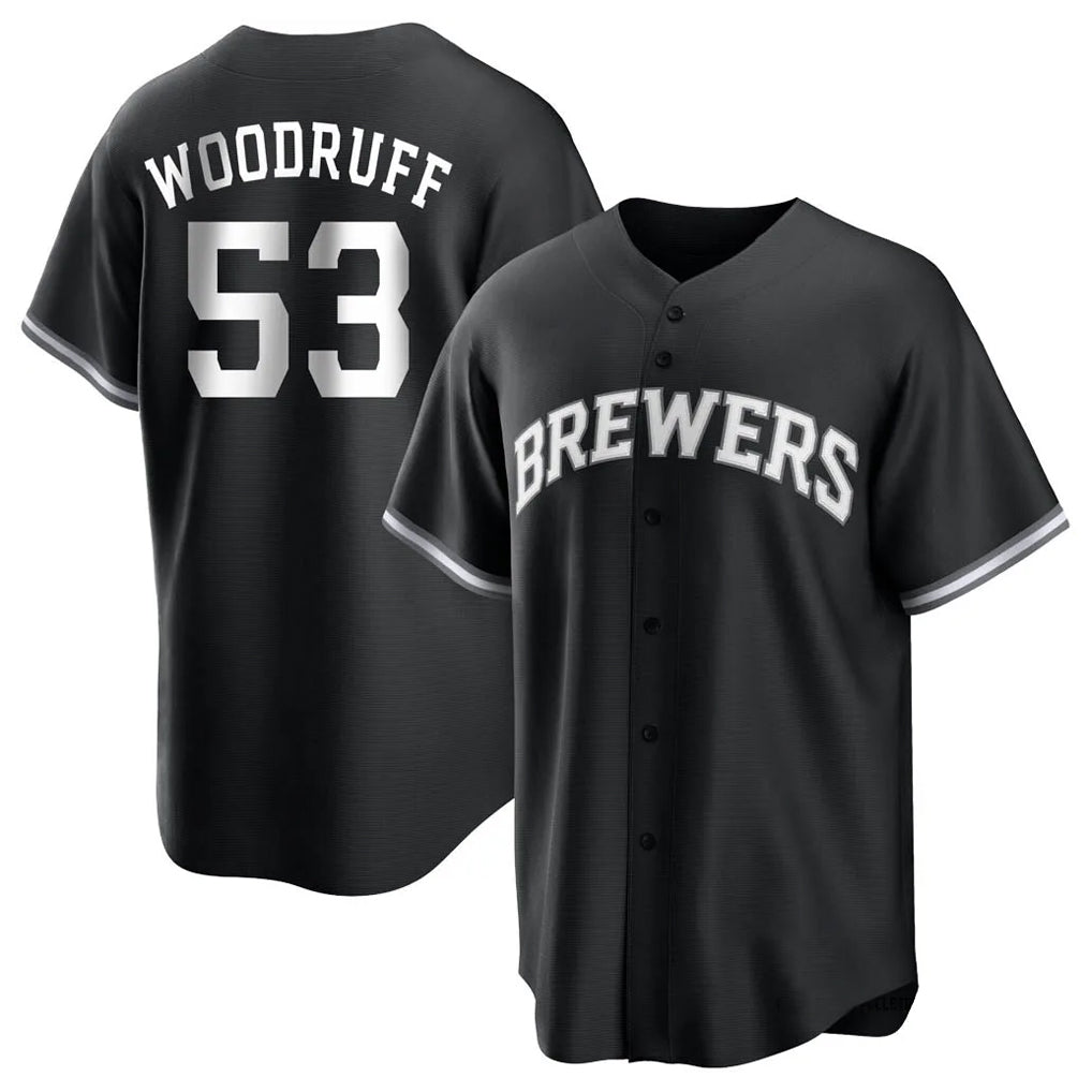 tocy M.Brewers #53 Brandon Woodruff Player Black Game Home Stitched Jerseys