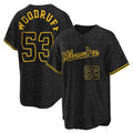 tocy M.Brewers #53 Brandon Woodruff Player Black Snake Skin City Home Game Stitched Jerseys