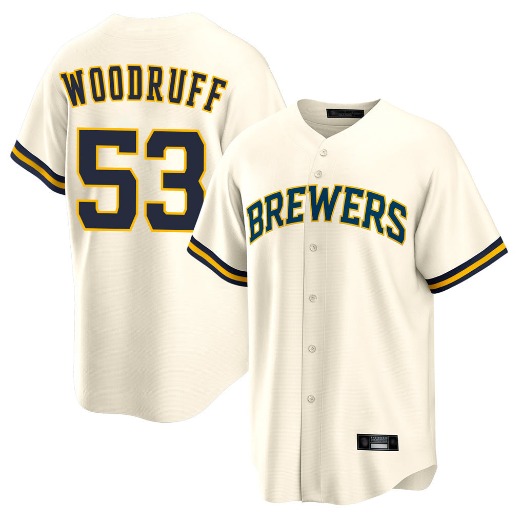 tocy M.Brewers #53 Brandon Woodruff Player Cream Home Game Stitched Jerseys