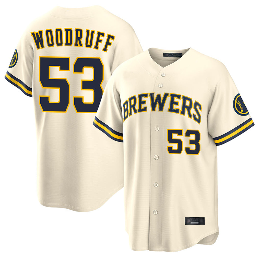 tocy M.Brewers #53 Brandon Woodruff Player Cream Home Limited Stitched Jerseys
