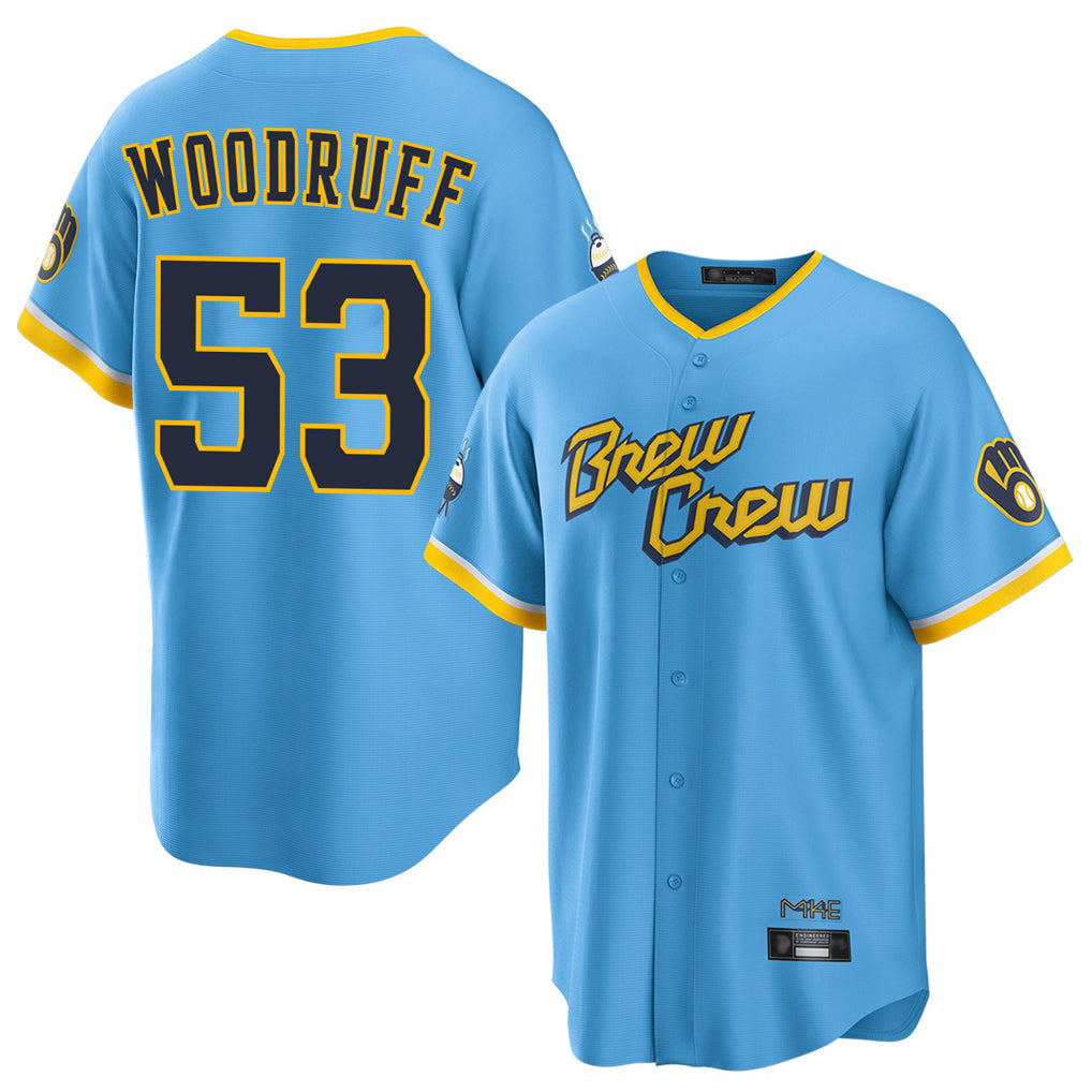 tocy M.Brewers #53 Brandon Woodruff Player Light Blue City Connect Home Game Stitched Jerseys