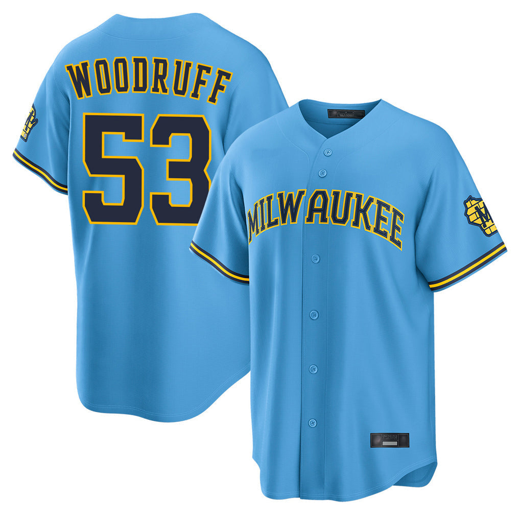 tocy M.Brewers #53 Brandon Woodruff Player Light Blue Road Stadium Game Stitched Jerseys