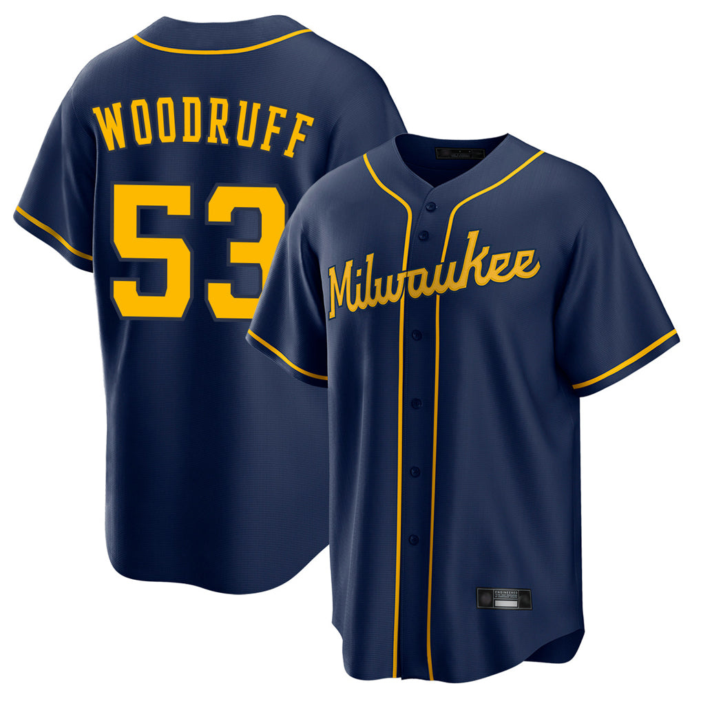 tocy M.Brewers #53 Brandon Woodruff Player Navy Home Game Stitched Jerseys