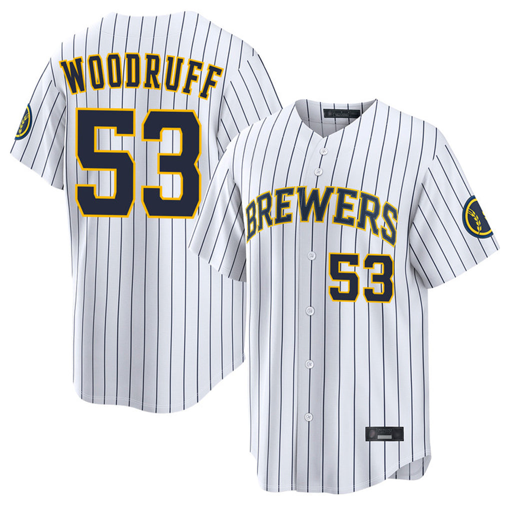 tocy M.Brewers #53 Brandon Woodruff Player White Stripes Home Limited Game Stitched Jerseys