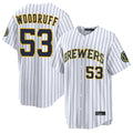 tocy M.Brewers #53 Brandon Woodruff Player White Stripes Home Limited Game Stitched Jerseys