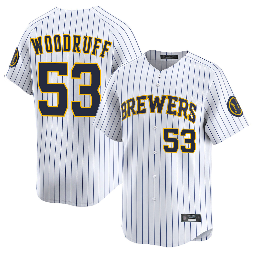 tocy M.Brewers #53 Brandon Woodruff Player White Stripes Home Limited Stitched Jerseys