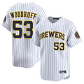 tocy M.Brewers #53 Brandon Woodruff Player White Stripes Home Limited Stitched Jerseys