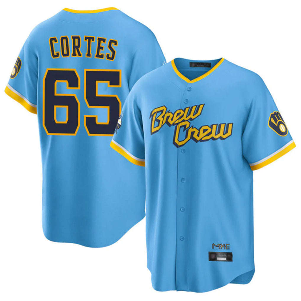 tocy M.Brewers #65 Nestor Cortes Player Light Blue City Connect Home Game Stitched Jerseys