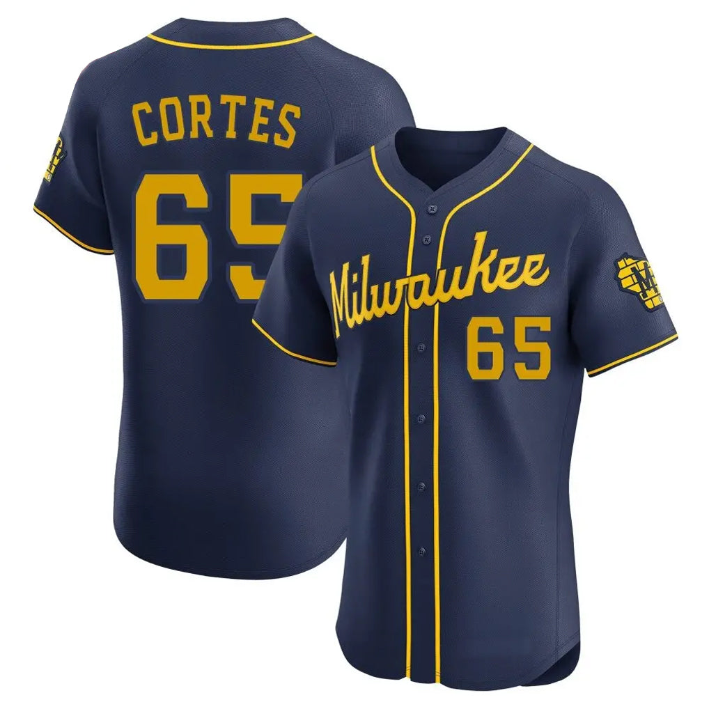 tocy M.Brewers #65 Nestor Cortes Player Navy Home Limited Elite Stitched Jerseys