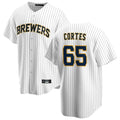 tocy M.Brewers #65 Nestor Cortes Player White Stripes Home Game Stitched Jerseys