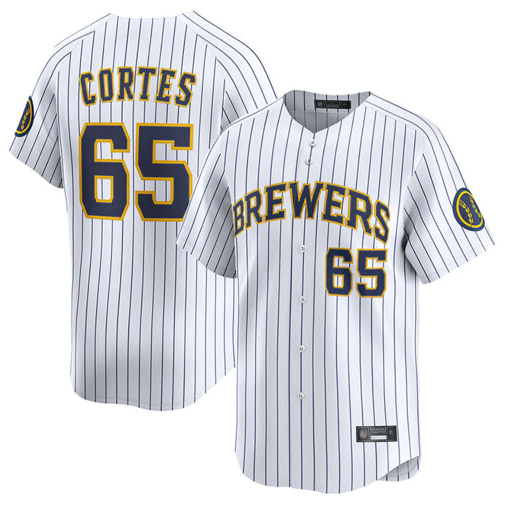 tocy M.Brewers #65 Nestor Cortes Player White Stripes Home Limited Game Stitched Jerseys