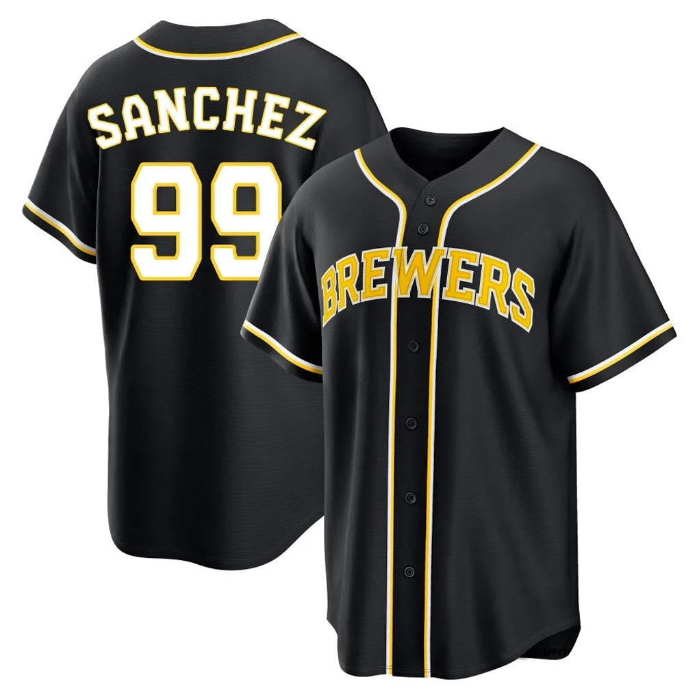 tocy M.Brewers #99 Gary Sanchez Player Black Fashion Out Home Game Stitched Jerseys