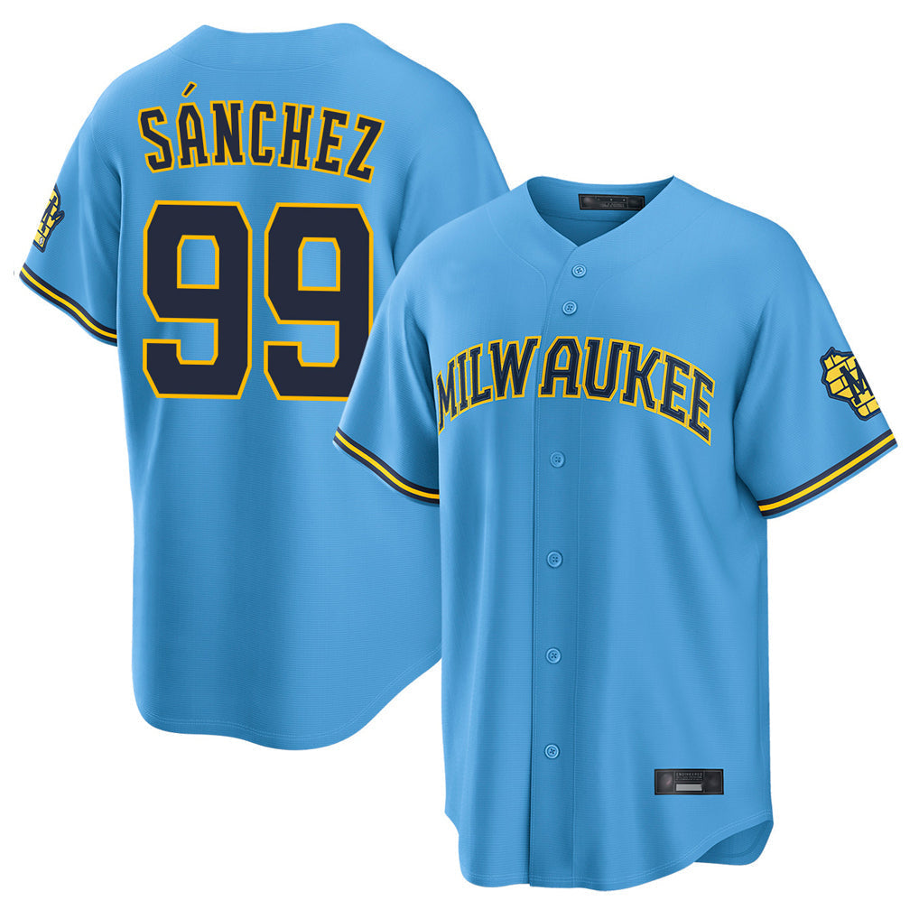 tocy M.Brewers #99 Gary Sanchez Player Light Blue Road Stadium Game Stitched Jerseys