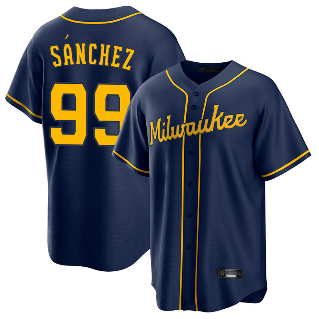 tocy M.Brewers #99 Gary Sanchez Player Navy Home Game Stitched Jerseys