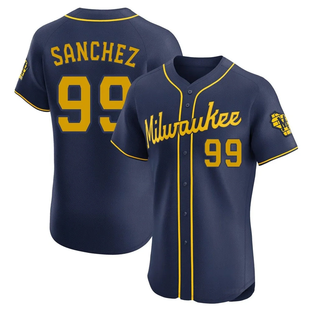 tocy M.Brewers #99 Gary Sanchez Player Navy Home Limited Elite Stitched Jerseys