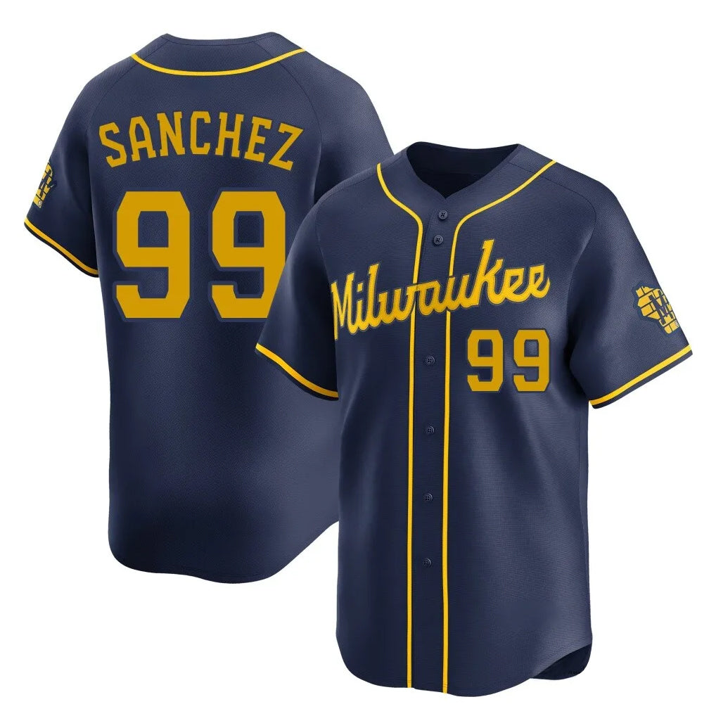 tocy M.Brewers #99 Gary Sanchez Player Navy Home Limited Stitched Jerseys