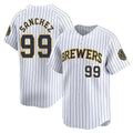 tocy M.Brewers #99 Gary Sanchez Player White Stripes Home Game Stitched Jerseys