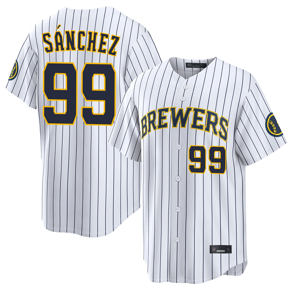 tocy M.Brewers #99 Gary Sanchez Player White Stripes Home Limited Game Stitched Jerseys