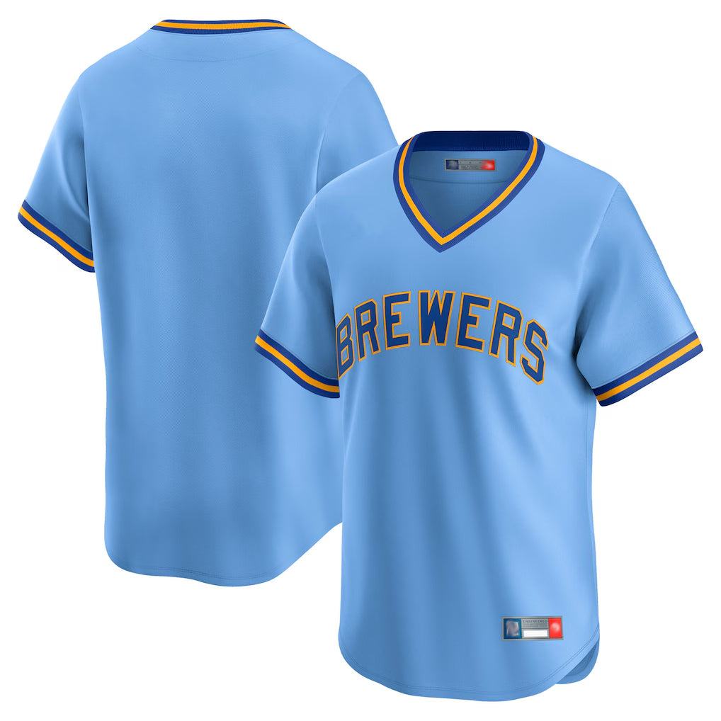tocy M.Brewers Blank Player Light Blue Cooperstown Collection T-shirt Stitched Jerseys