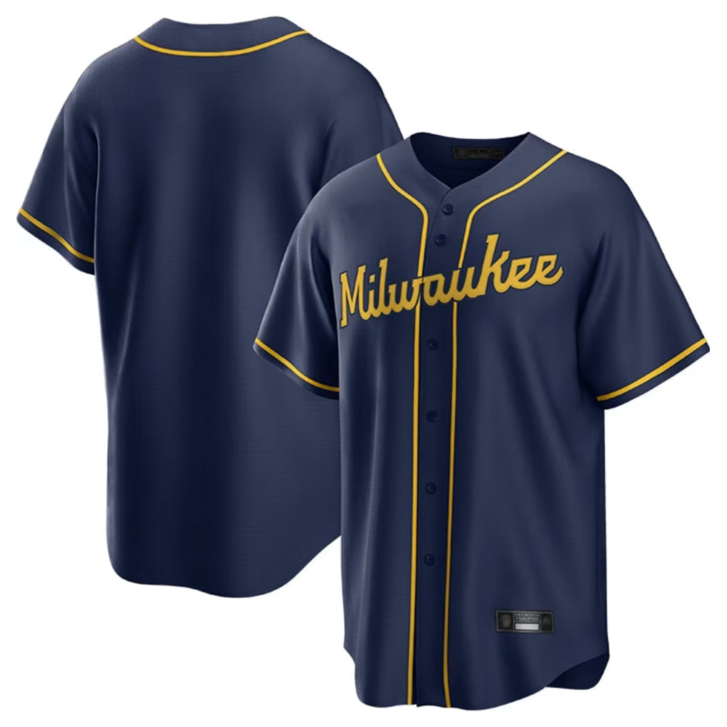 tocy M.Brewers Blank Player Navy Home Game Stitched Jerseys