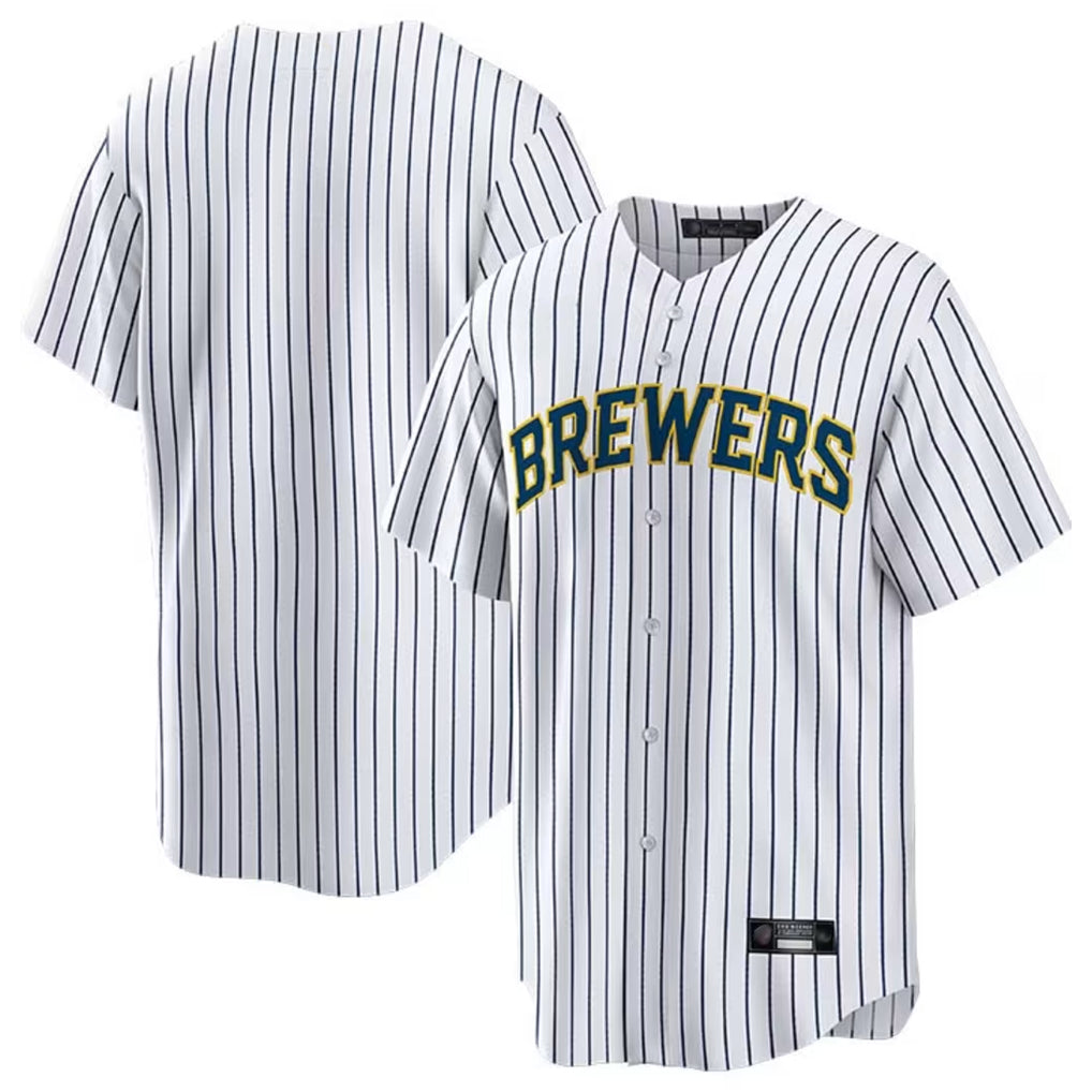 tocy M.Brewers Blank Player White Stripes Home Game Stitched Jerseys