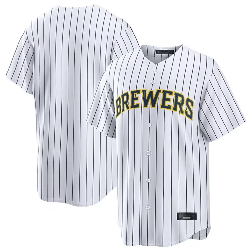 tocy M.Brewers Blank Player White Stripes Home Limited Stitched Jerseys