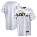 tocy M.Brewers Blank Player White Stripes Home Limited Stitched Jerseys