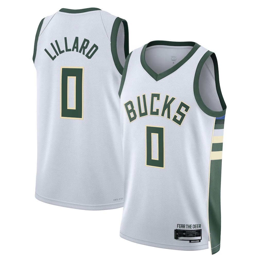 tocy M.Bucks #0 Damian Lillard White Fear The Deer Swingman Player Jerseys - Association Edition