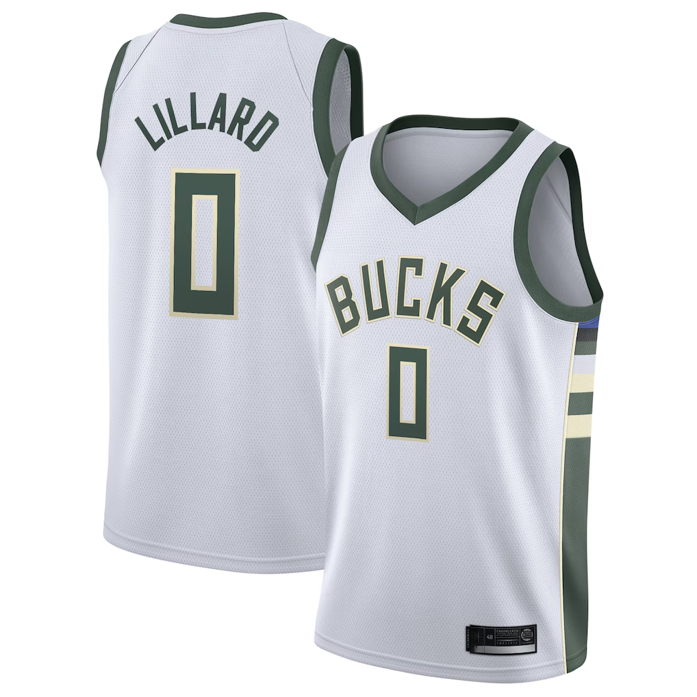 tocy M.Bucks #0 Damian Lillard White Swingman Player Jerseys - Association Edition