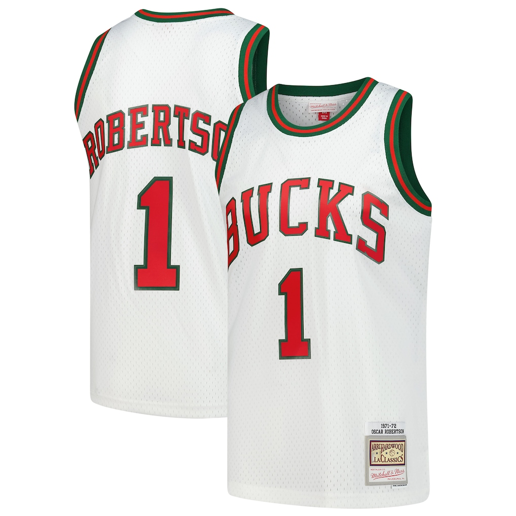 tocy M.Bucks #1 Oscar Robertson Mitchell & Ness White Hardwood Classics Swingman Jerseys