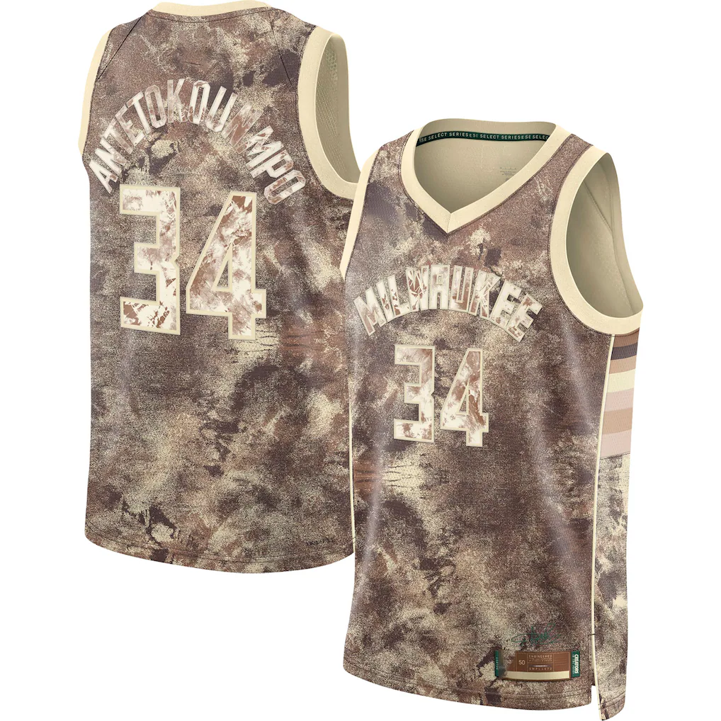 tocy M.Bucks #34 Giannis Antetokounmpo Brown Select Series Swingman Jerseys