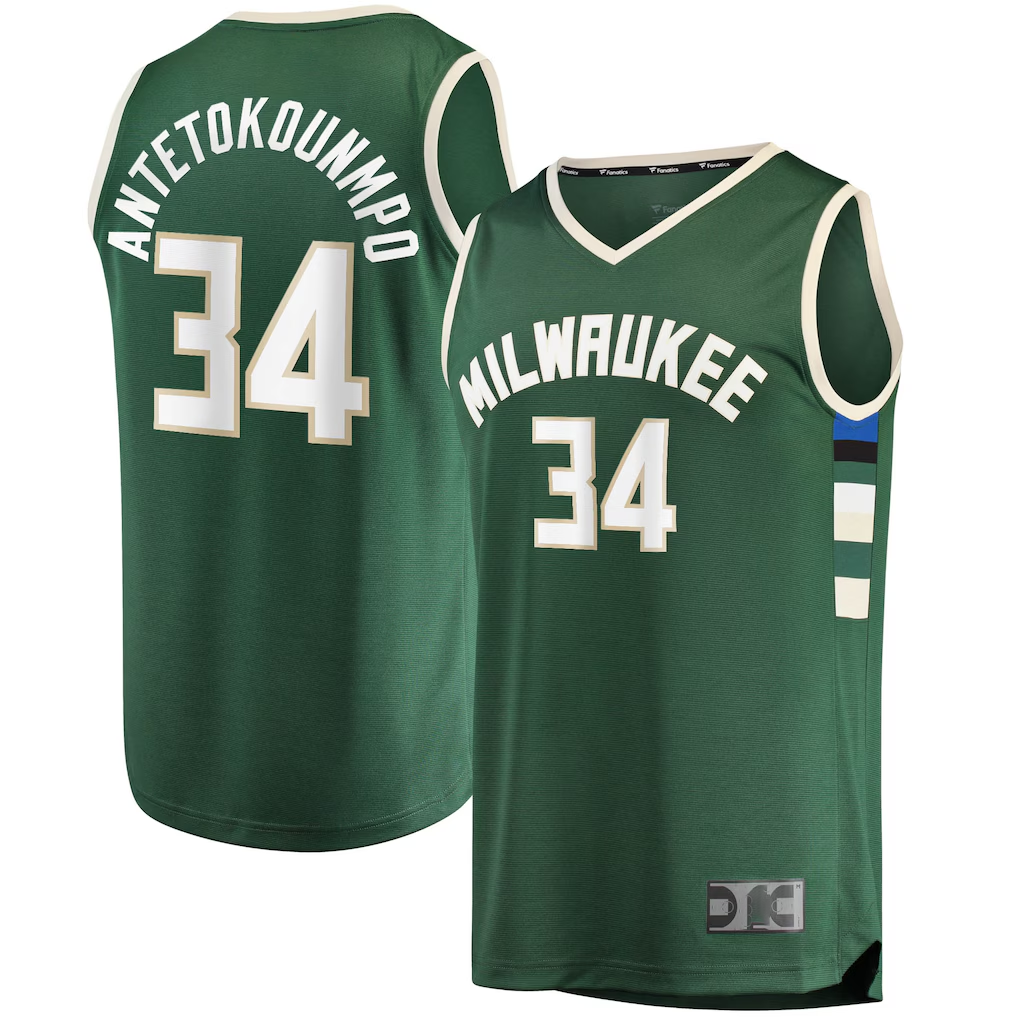 tocy M.Bucks #34 Giannis Antetokounmpo Hunter Green Big & Tall Fast Break Player Jerseys - Icon Edition
